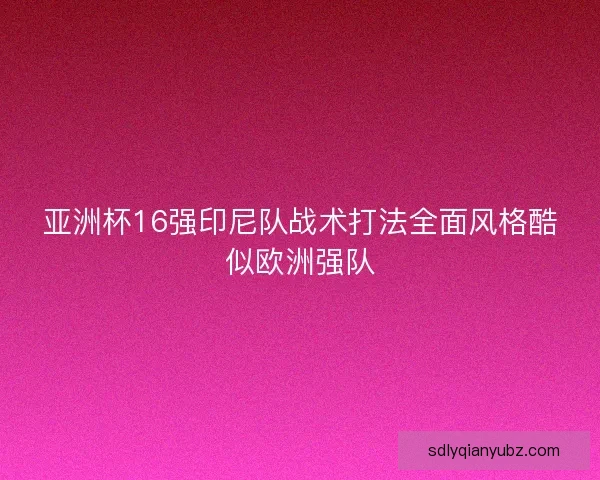 亚洲杯16强印尼队战术打法全面风格酷似欧洲强队